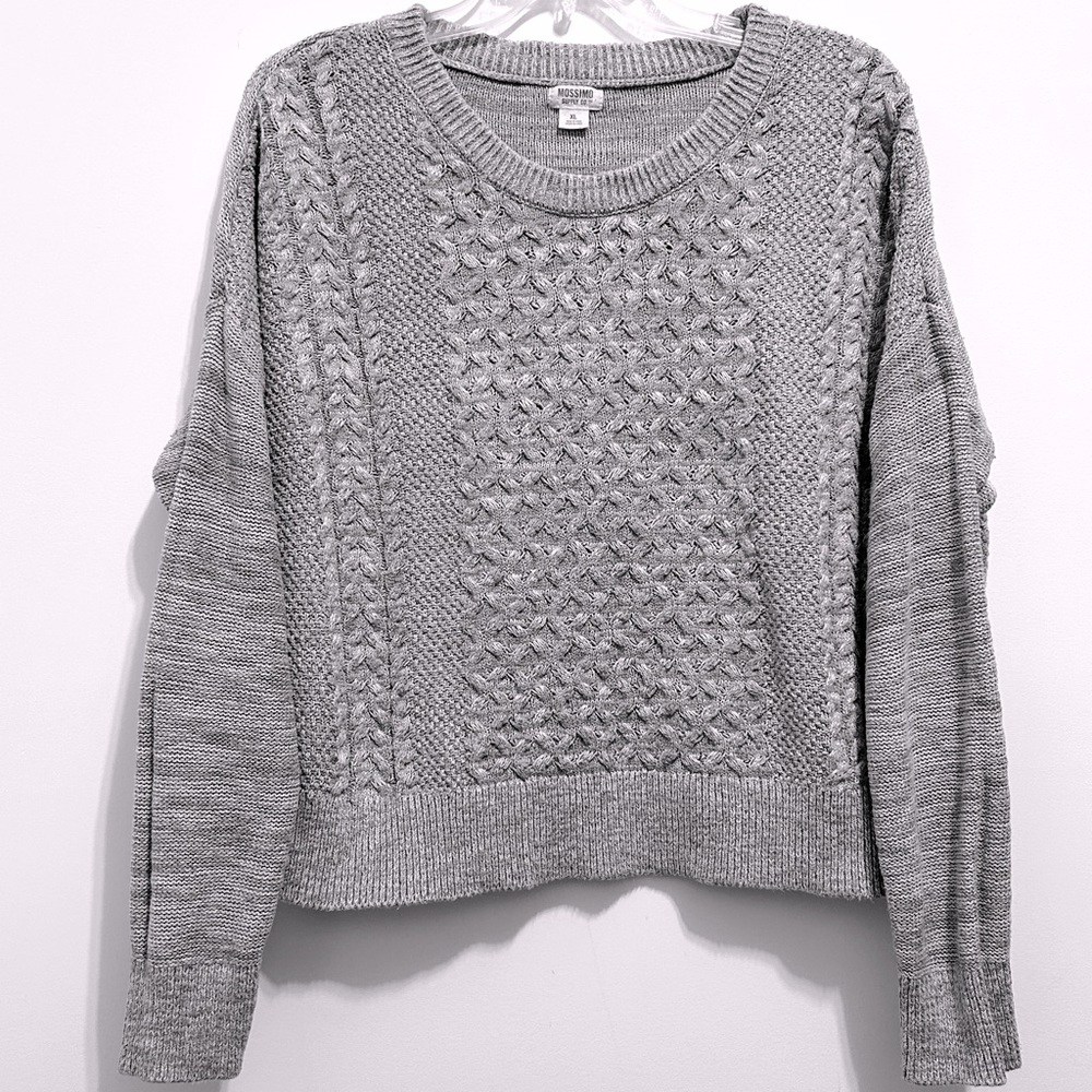 Mossimo Supply Co. Women’s Gray Cable Knit Long Sleeve Crew Neck Cotton Sweater